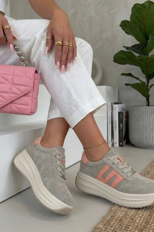 Sivé kožené topánky na platforme Filippo