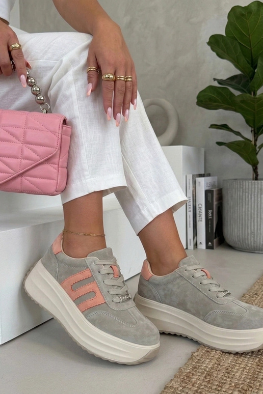 Sivé kožené topánky na platforme Filippo