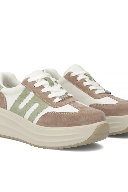 Pieskové kožené topánky na platforme...