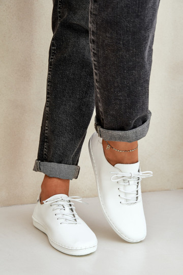 Topánky na šnurovanieZapnutéturalnej Skóry D&A LR51-645 biela farba