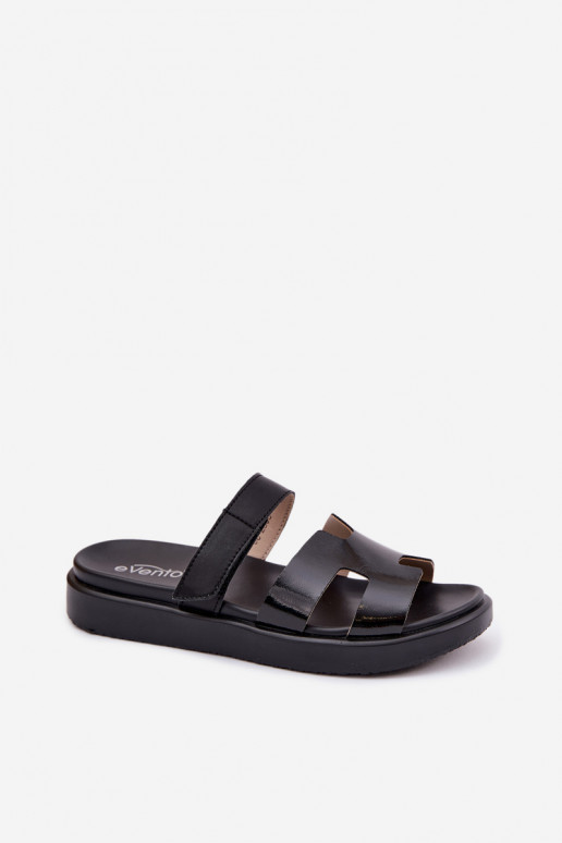 Kožené papuče Dámskes lepiacim zapínanímem čierna Lemela