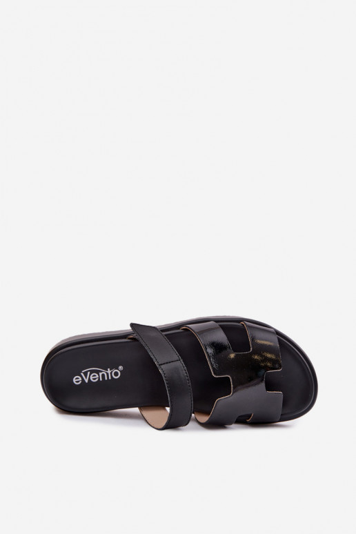 Kožené papuče Dámskes lepiacim zapínanímem čierna Lemela