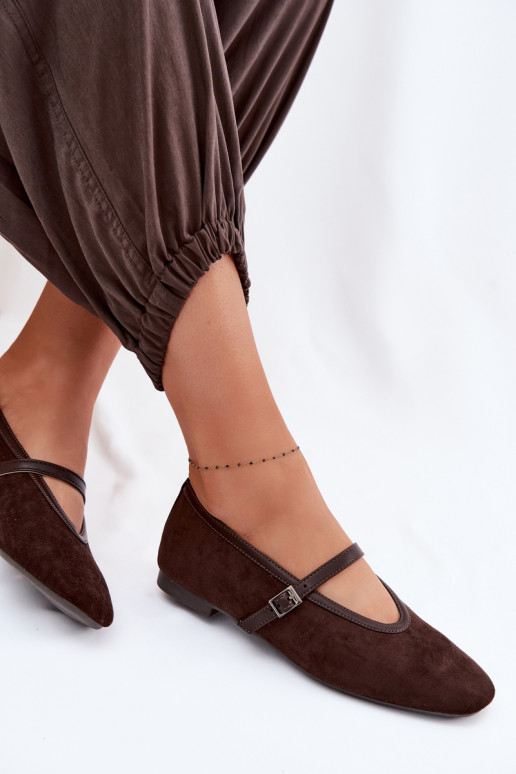 Balerínky s popruhmi z eko semišuoIne CzekoladoIne Felora