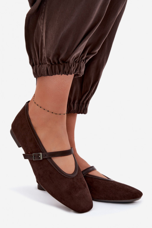 Balerínky s popruhmi z eko semišuoIne CzekoladoIne Felora