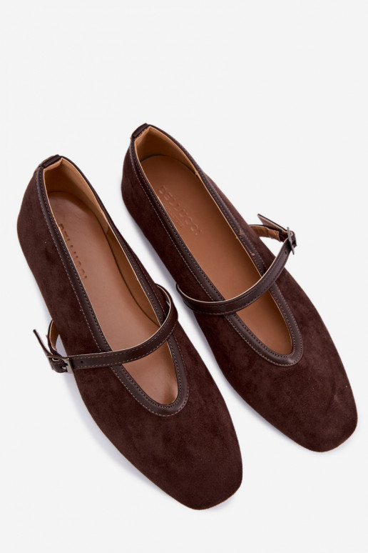 Balerínky s popruhmi z eko semišuoIne CzekoladoIne Felora