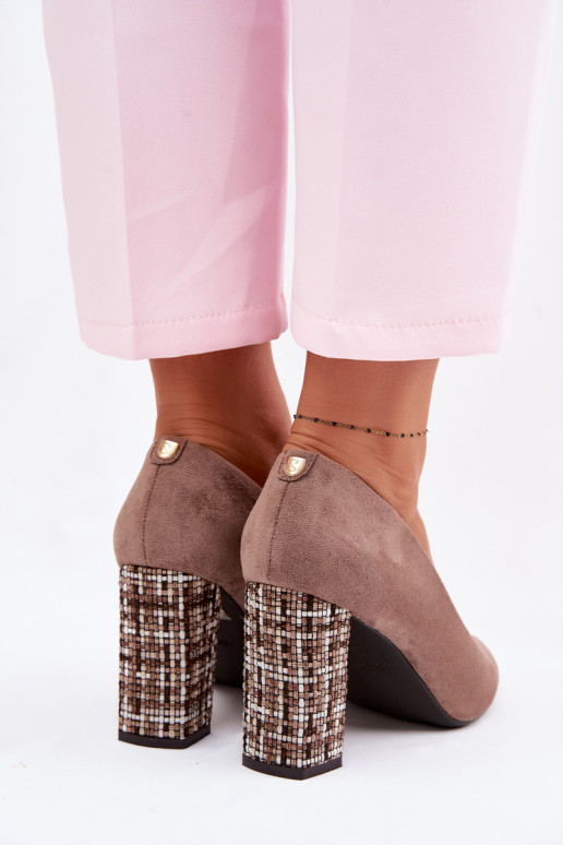 Semišové topánky so štýlovým podpätkom Sergio Leone PB216 Hnedá farba