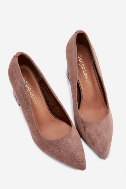 Semišové topánky so štýlovým podpätkom Sergio Leone PB216 Hnedá farba