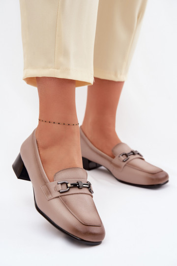 Kožené topánky Dámske Zapnuté Klocku s ozdobami Vinceza 39978 béžová