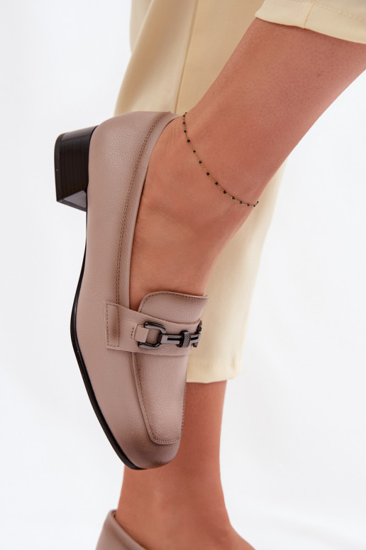 Kožené topánky Dámske Zapnuté Klocku s ozdobami Vinceza 39978 béžová