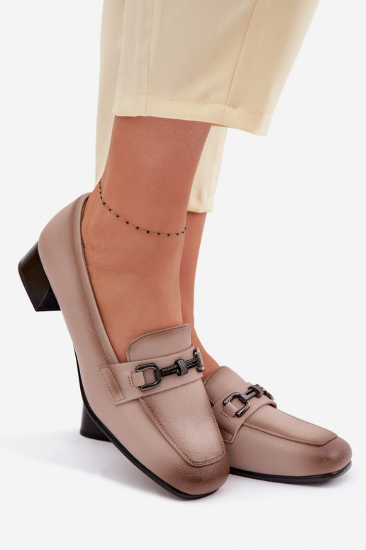 Kožené topánky Dámske Zapnuté Klocku s ozdobami Vinceza 39978 béžová