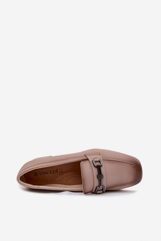 Kožené topánky Dámske Zapnuté Klocku s ozdobami Vinceza 39978 béžová