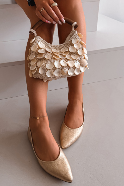 Balerínky z eko kože zlatej farby Nelisa