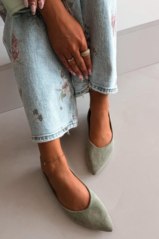 Balerínky rovná saz eko semišuu zelená farba Lelisa