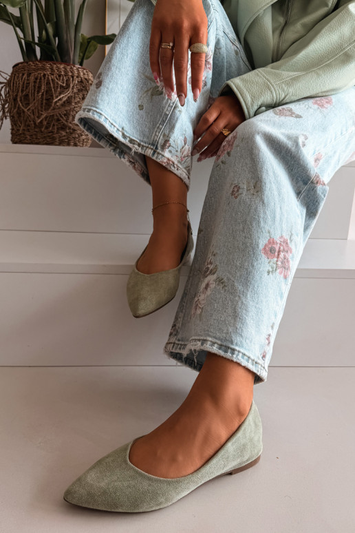 Balerínky rovná saz eko semišuu zelená farba Lelisa