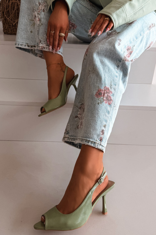 Dámske sandále s tenkými podpätkami zelená farba Sevina