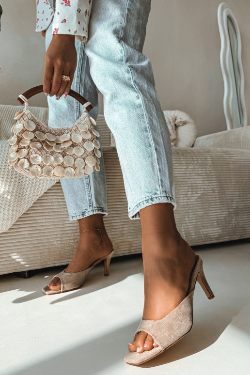 Dámske papuče Zapnuté Smukłym Obcasie béžová Revina