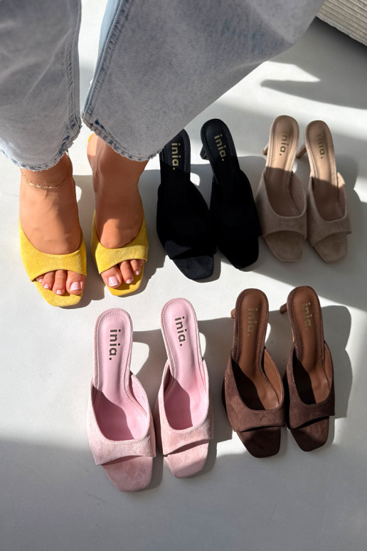 Dámske papuče Zapnuté Smukłym Obcasie žltá Revina