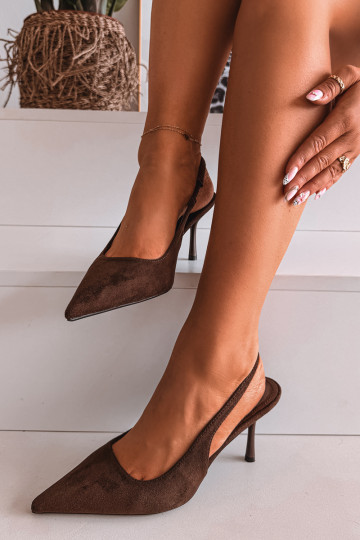 Dámske sandále s tenkými podpätkamiz eko semišuu CzekoladoIne Kevina 2