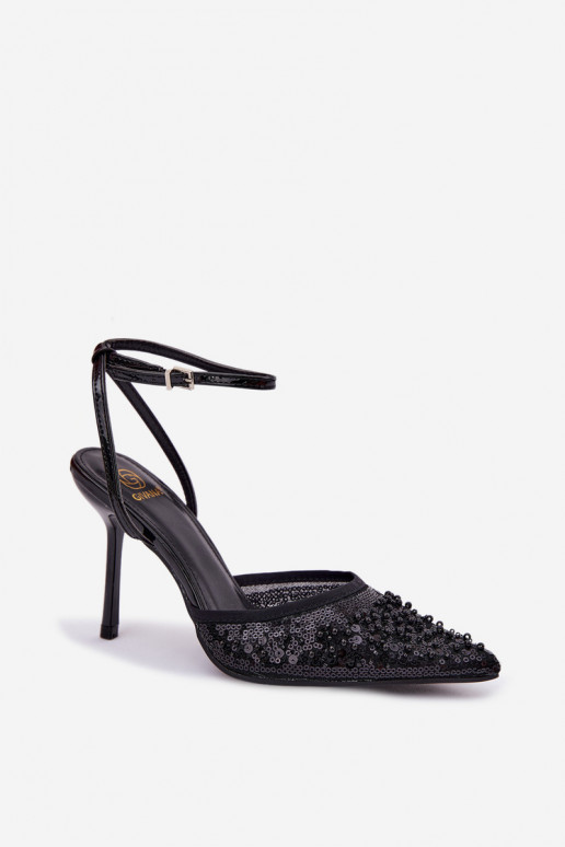 Dámske sandále s tenkými podpätkami Zdobené flitrami I koralové farbyikami čierna Nedira