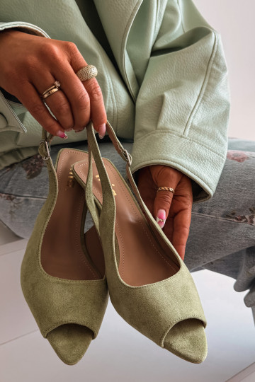 Dámske sandále s tenkými podpätkami z eko semišuoIne zelená farba Sevina 2