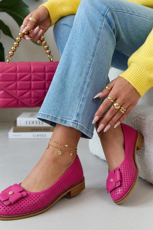 Ružové kožené vystúpené baleríny Cambell