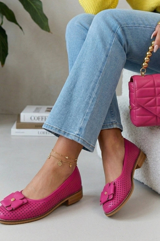 Ružové kožené vystúpené baleríny Cambell