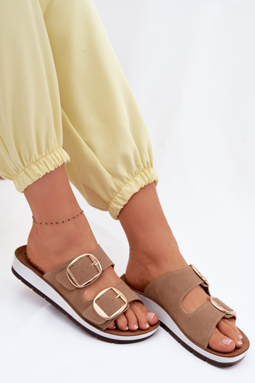 Dámske papuče Ze zlatej farbymi s prackamimi Inblu CP000061 Hnedá farba