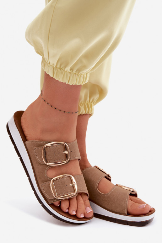 Dámske papuče Ze zlatej farbymi s prackamimi Inblu CP000061 Hnedá farba