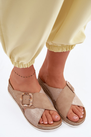 Dámske papuče s platformou ozdobiť s prackami Inblu RV000012 Hnedá farba