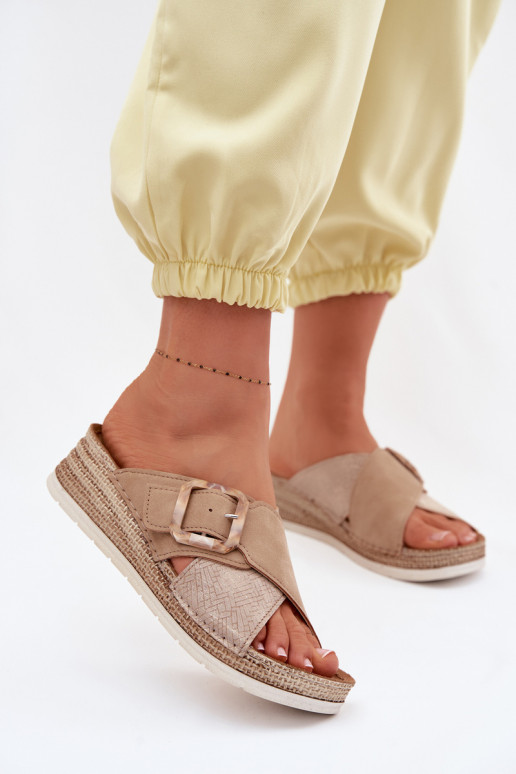 Dámske papuče s platformou ozdobiť s prackami Inblu RV000012 Hnedá farba