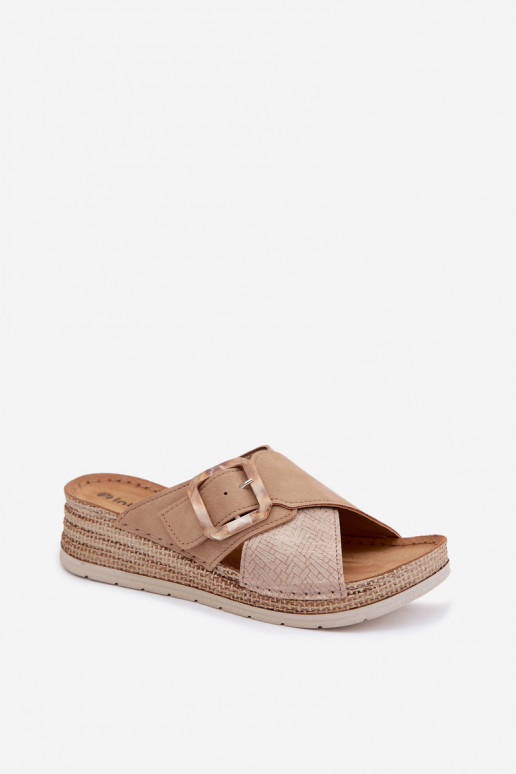 Dámske papuče s platformou ozdobiť s prackami Inblu RV000012 Hnedá farba