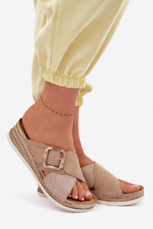 Dámske papuče s platformou ozdobiť s prackami Inblu RV000012 Hnedá farba