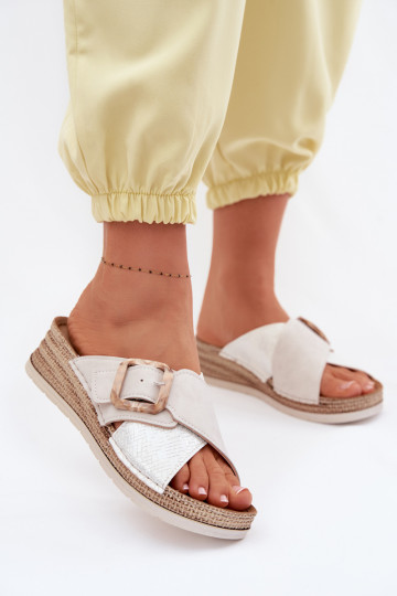 Dámske papuče s platformou ozdobiť s prackami Inblu RV000012 slonovina