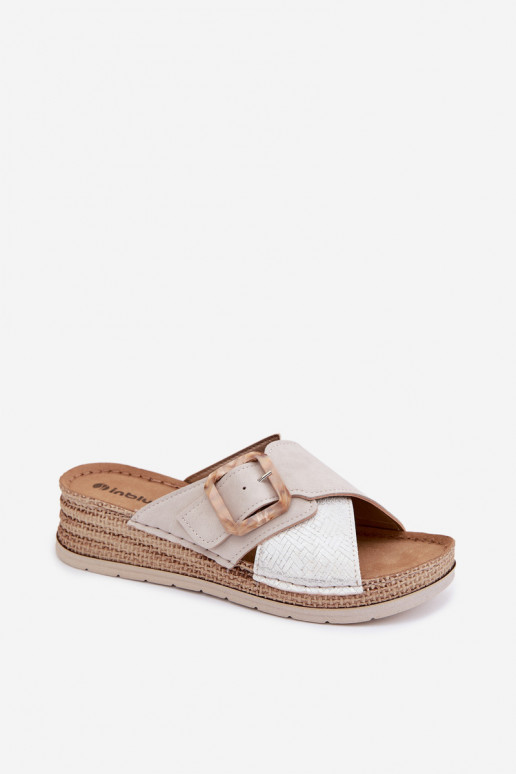 Dámske papuče s platformou ozdobiť s prackami Inblu RV000012 slonovina