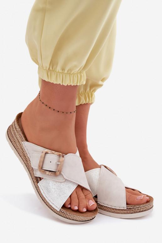 Dámske papuče s platformou ozdobiť s prackami Inblu RV000012 slonovina