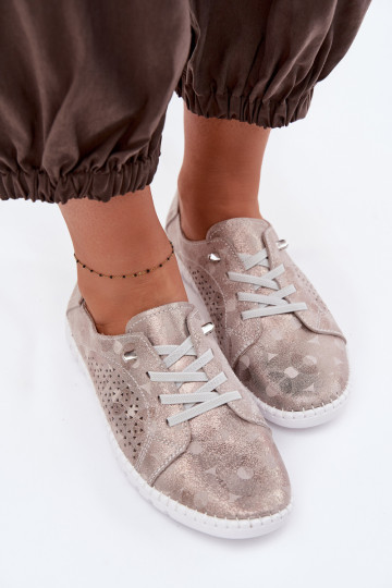 s prvkami prelamovania topánky DámskeZapnutéturalnego zo semišuu béžová-zlatej farby Feliva