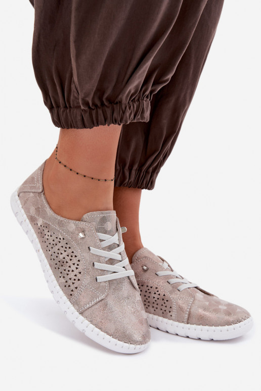 s prvkami prelamovania topánky DámskeZapnutéturalnego zo semišuu béžová-zlatej farby Feliva