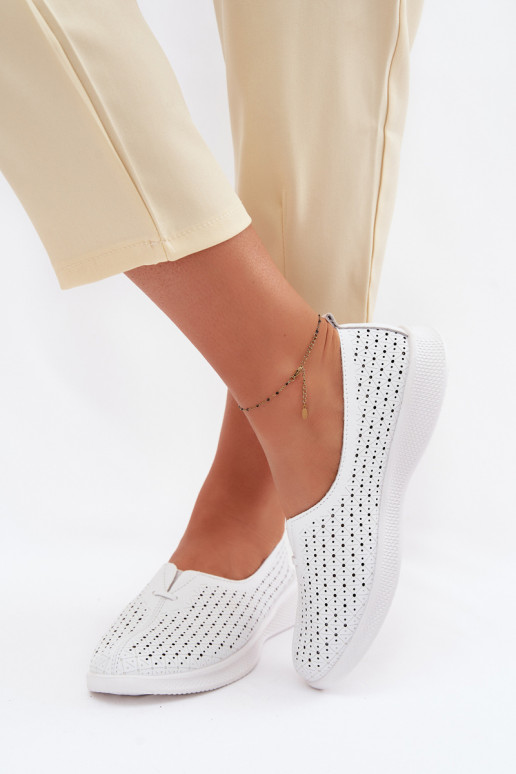 Kožené s prvkami prelamovania topánky Dámske biela farba Eliva