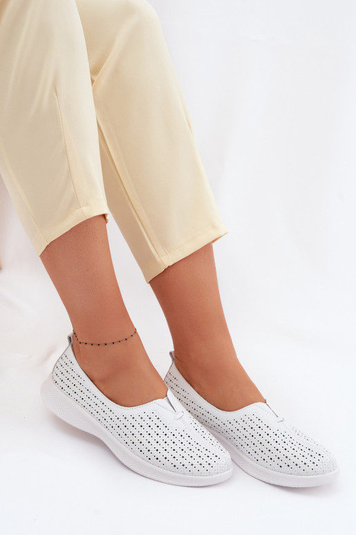 Kožené s prvkami prelamovania topánky Dámske biela farba Eliva