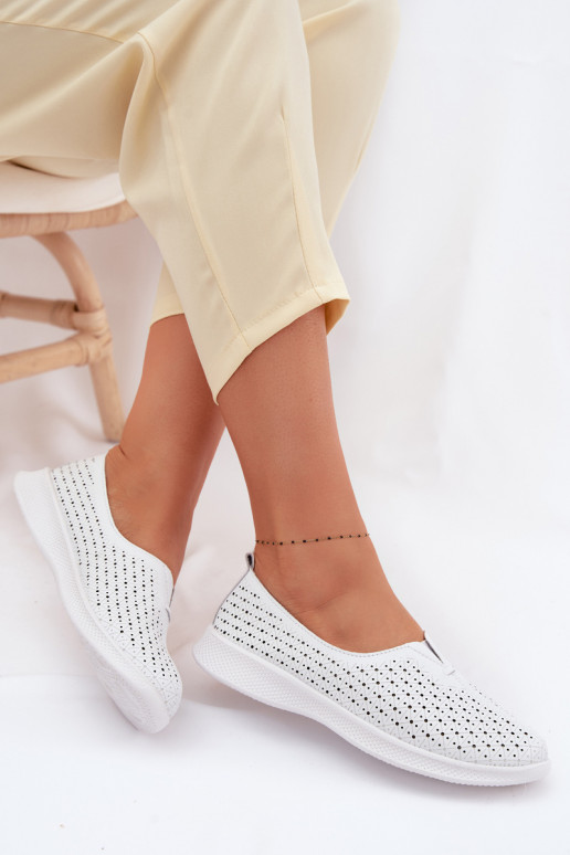 Kožené s prvkami prelamovania topánky Dámske biela farba Eliva