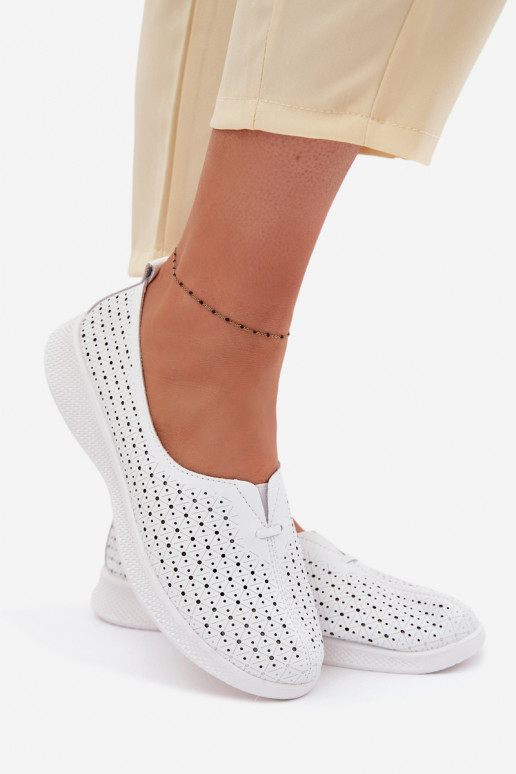 Kožené s prvkami prelamovania topánky Dámske biela farba Eliva