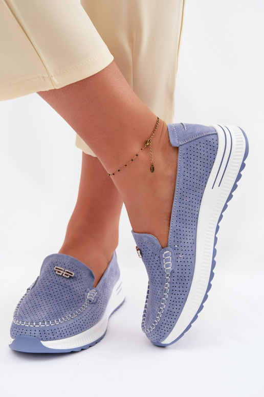 dámske mokasínyZapnutéturalnego zo semišuu Modrá Demela