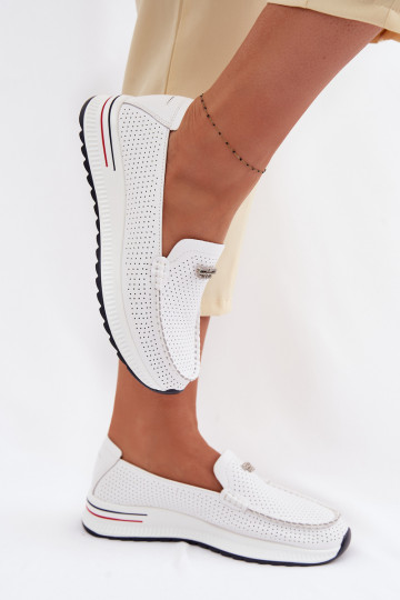 dámske mokasínyZapnutéturalnej Skóry biela farba Demela