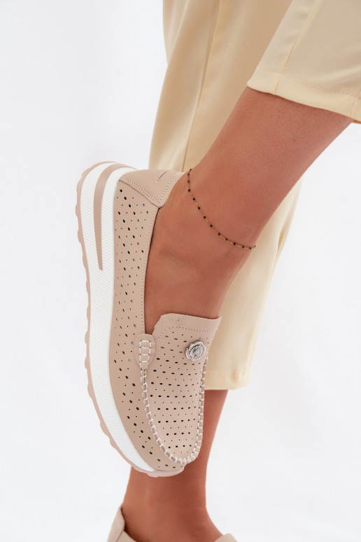 s prvkami prelamovania dámske mokasínyZapnutéturalnej Skóry béžová Kemela