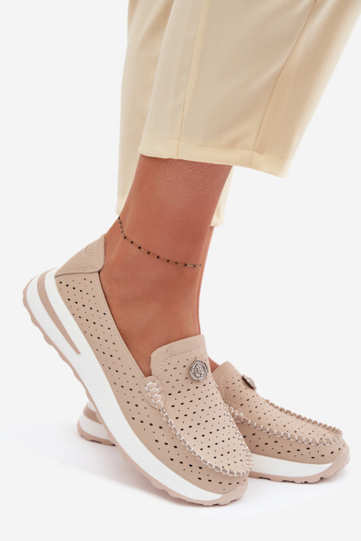 s prvkami prelamovania dámske mokasínyZapnutéturalnej Skóry béžová Kemela