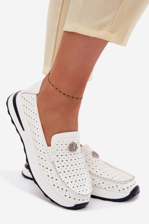s prvkami prelamovania dámske mokasínyZapnutéturalnej Skóry biela farba Kemela
