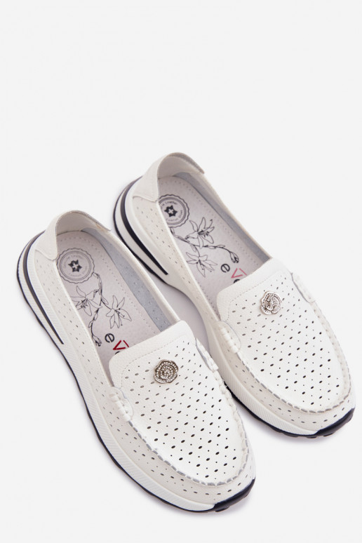 s prvkami prelamovania dámske mokasínyZapnutéturalnej Skóry biela farba Kemela