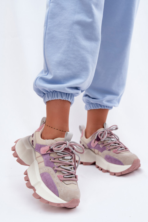 Kožené zo semišu Tenisky model obuvi Dámske GOE TT2N4026 Fialová