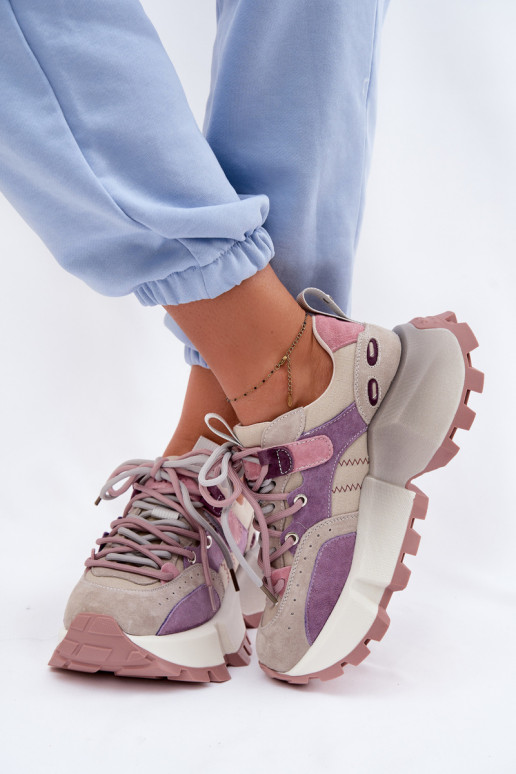 Kožené zo semišu Tenisky model obuvi Dámske GOE TT2N4026 Fialová