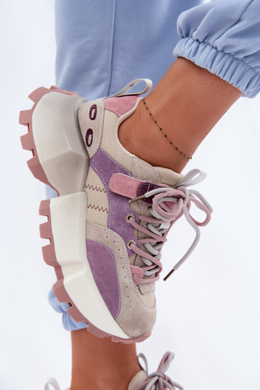 Kožené zo semišu Tenisky model obuvi Dámske GOE TT2N4026 Fialová